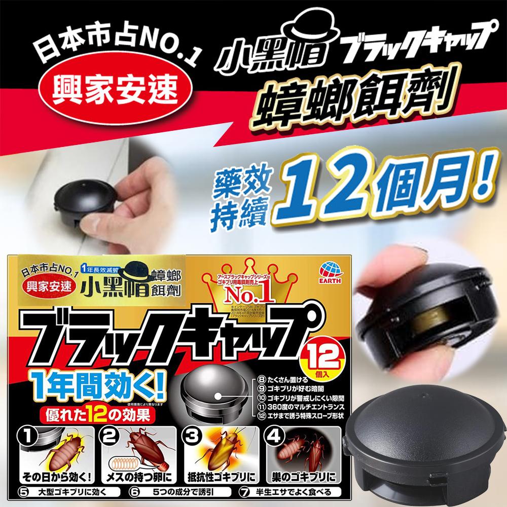 日本 興家安速 EARTH地球製藥 蟑螂屋 12入 小黑帽 長效型 滅蟑 殺蟑螂 長效型 高效率 圓型 360度