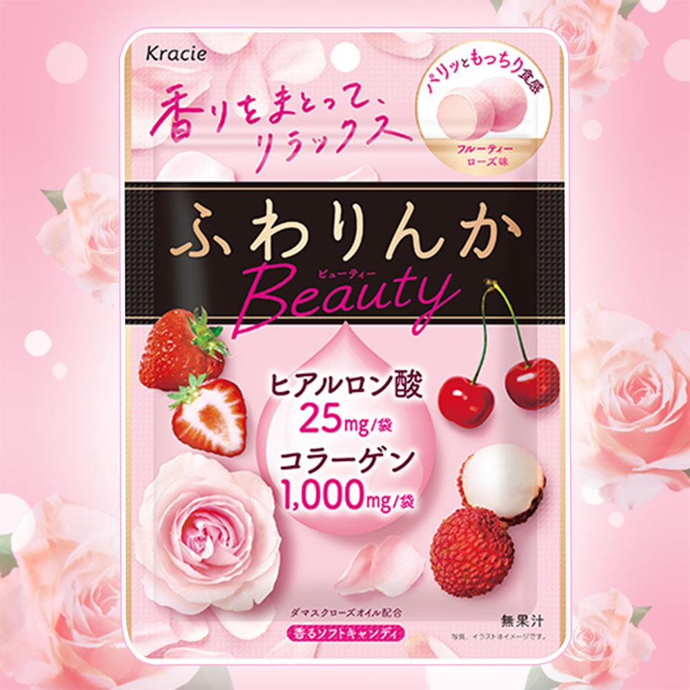 日本 Kracie Fuwarinka果香玫瑰軟糖60g 玫瑰香氣 膠原蛋白 透明質酸 玫瑰油 維生素C 美容